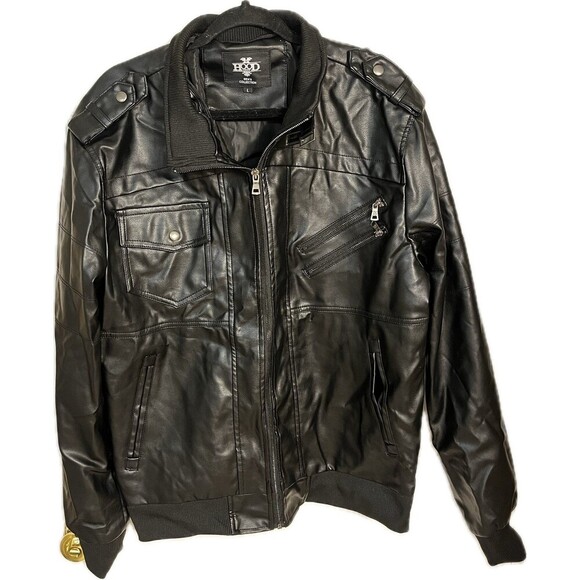 Hood Crew Men’s Leather Bomber and Motorcycle Jacket - Picture 1 of 5